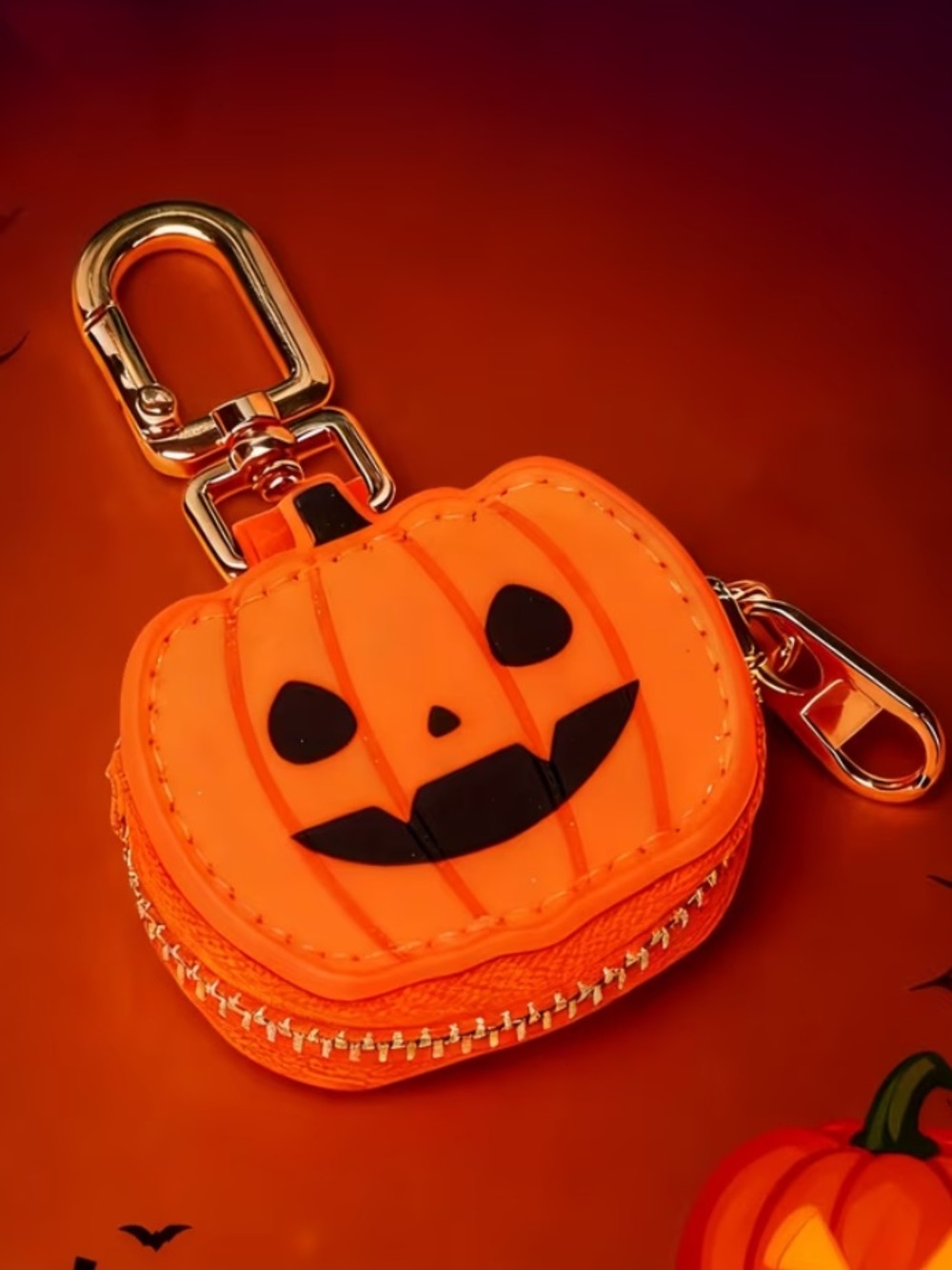 Halloween Pumpkin Jack-O'-Lantern Keychain Coin Pouch Bag Charm